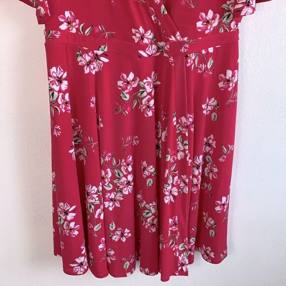 Torrid Studio Knit Pink Floral Faux Wrap Butterfly Flutter Sleeve Dress Plus 1 - Picture 5 of 10